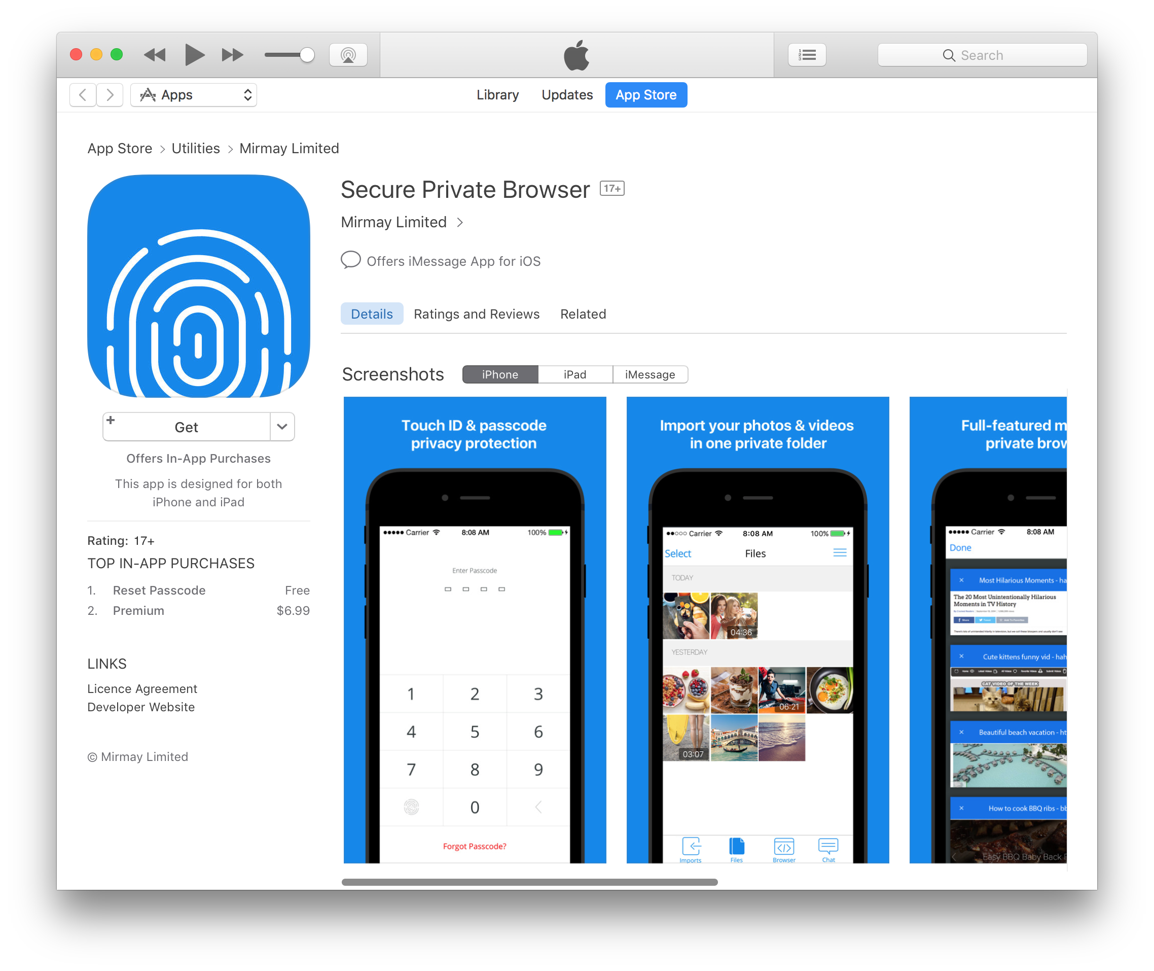 App Store listing